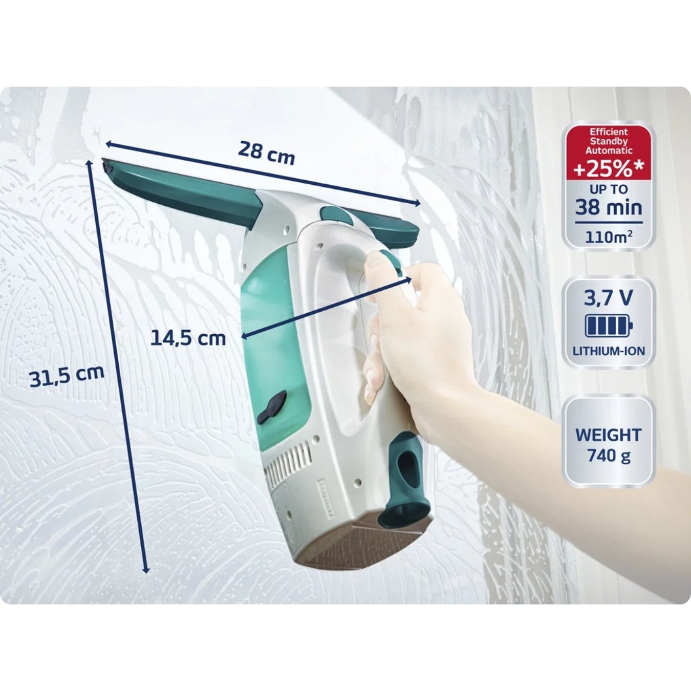 Leifheit Vinduesvasker med ladekapacitet til 35 minutters rengøring, Dry & Clean